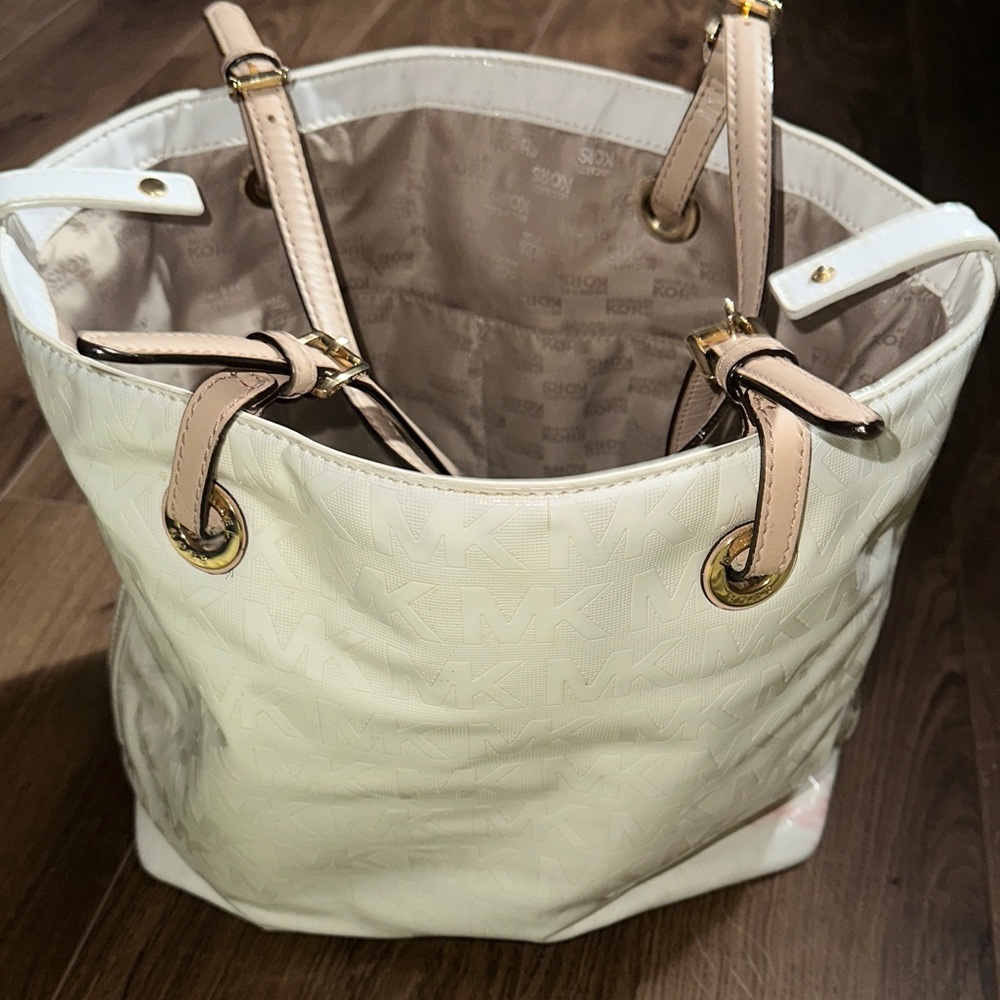 Michael Kors Cream Tote with Pale Pink Strap Accents